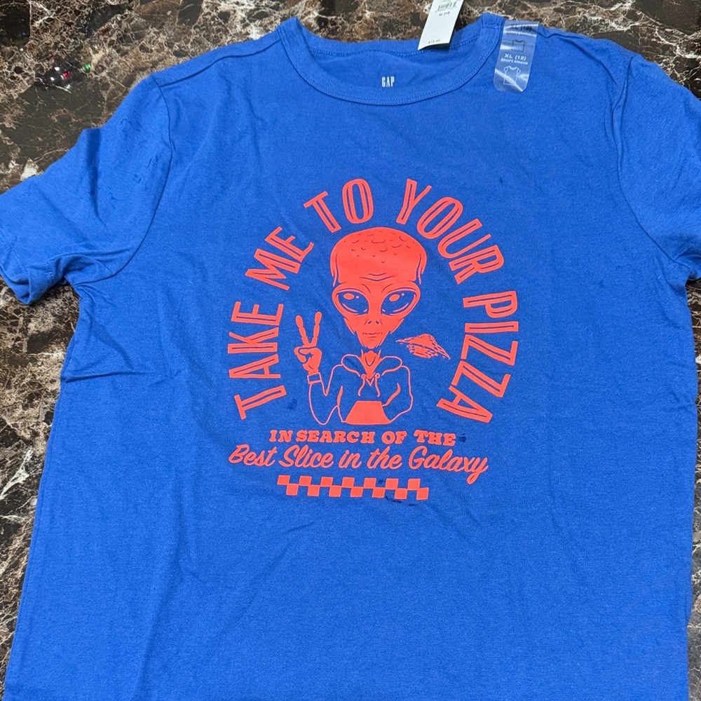 GAP Kids Blue and Orange Alien Pizza T-Shirt